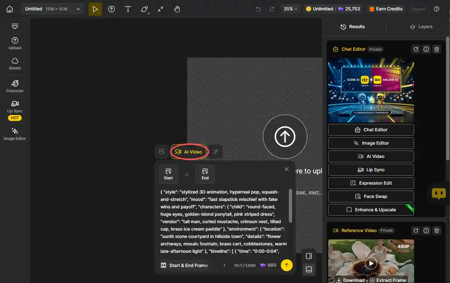 step 1 of using Dzine AI
