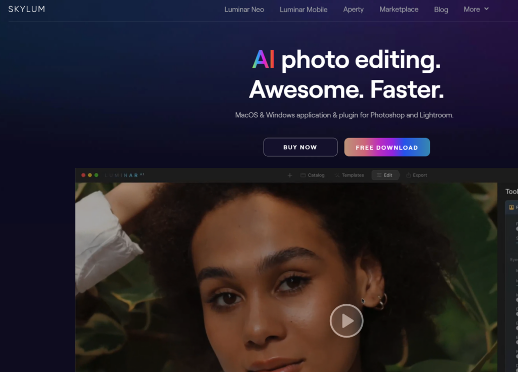 Luminar AI's homepage