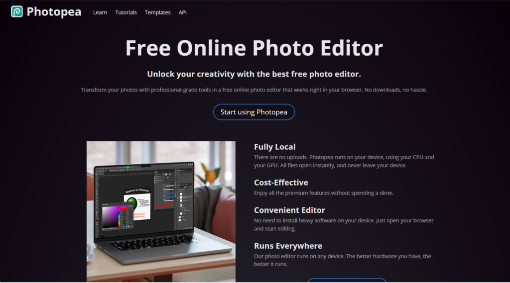 Photopea's homepage