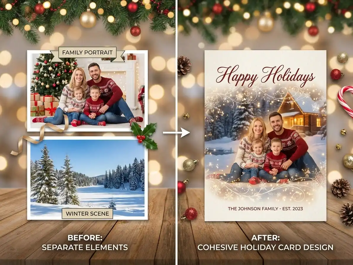 Merge Two Holiday Photos for Greeting Cards