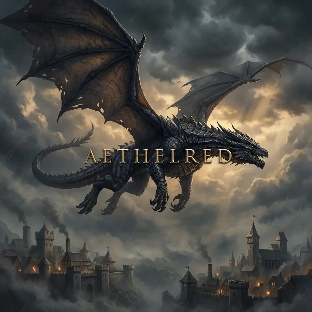 Mythical Dragon Over Kingdom